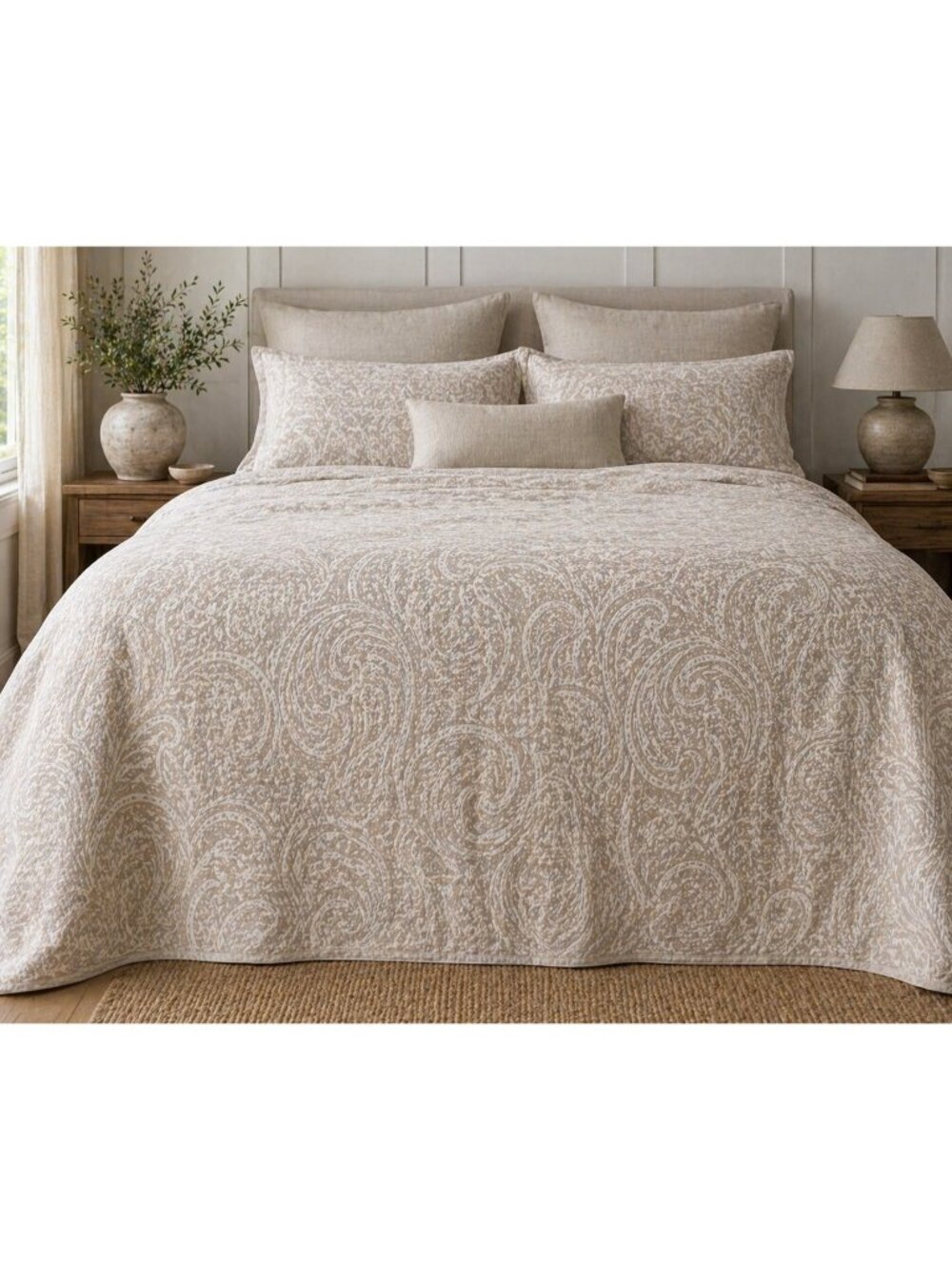 SDH The Purists King Coverlet Linen Cotton Paisley Italy Neutral Luxury